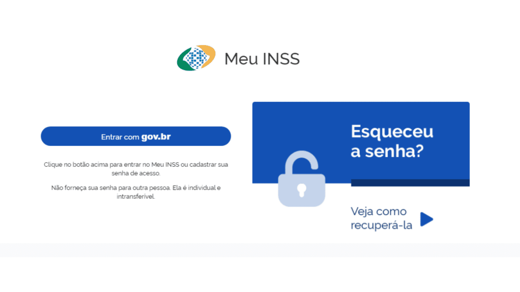 Tela inicial da plataforma Meu INSS