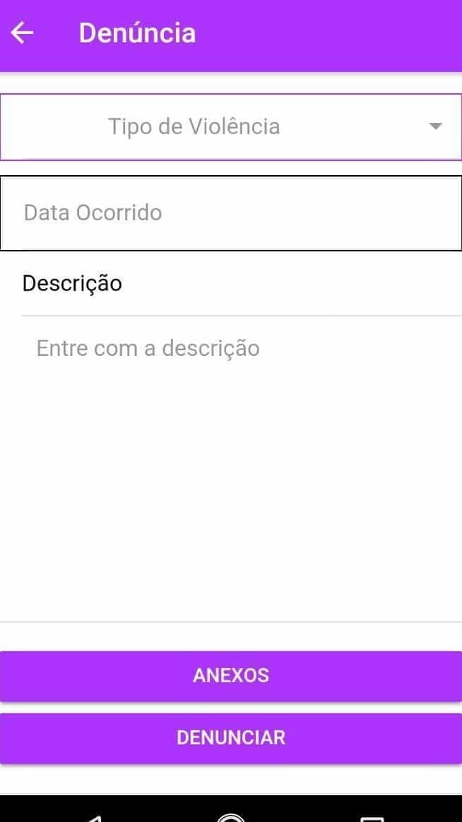 Tela de denuncia de violência domestica;