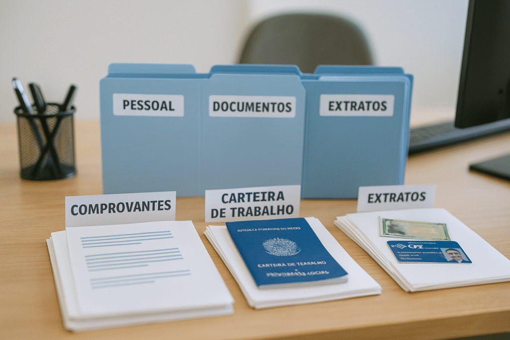 Documentos organizados para solicitação de aposentadoria por idade urbana
