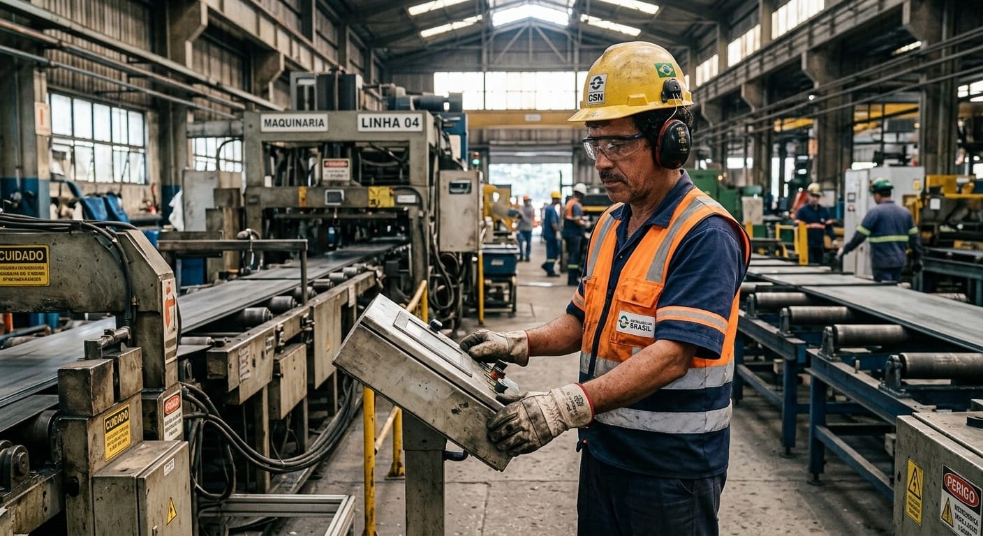 Trabalhador industrial com EPI completo em ambiente insalubre
