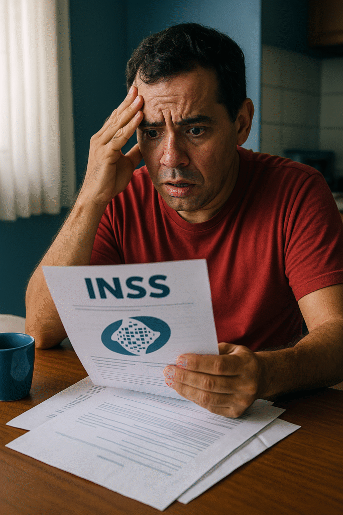 Pessoa analisando documentos do INSS com expressão preocupada sobre mudanças no BPC em 2025