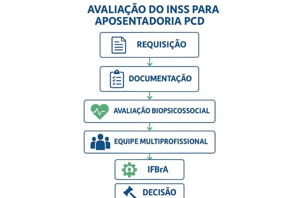 Fluxograma do processo de avaliação do INSS para aposentadoria PCD