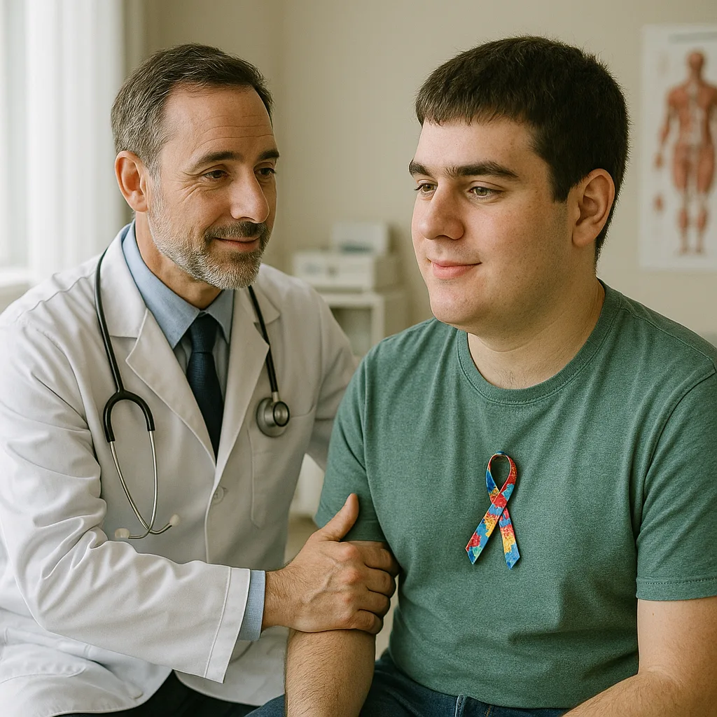 Pessoa com autismo sendo atendida em consulta médica especializada