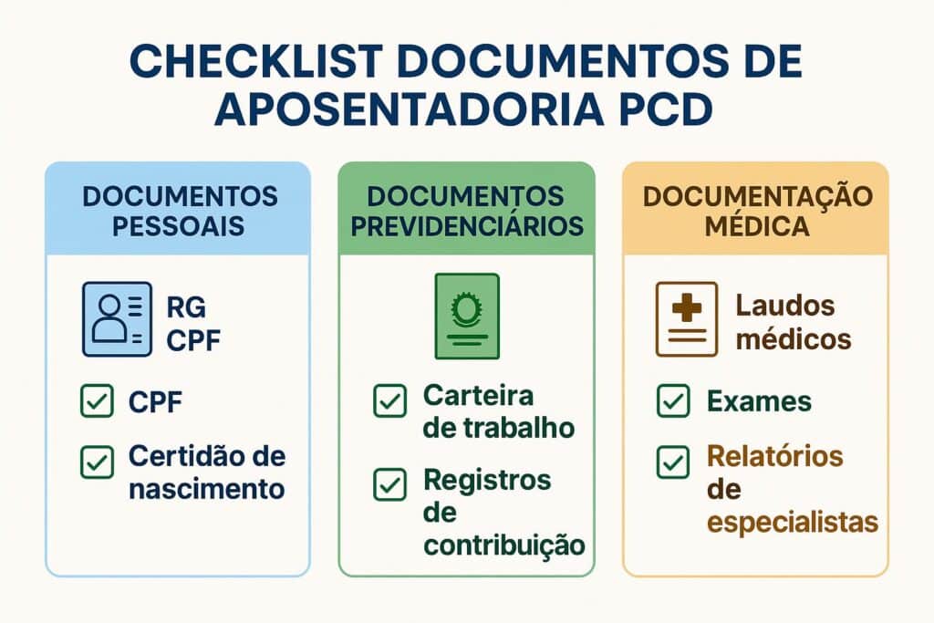 Documentos necessários aposentadoria pessoa com deficiência - checklist completo