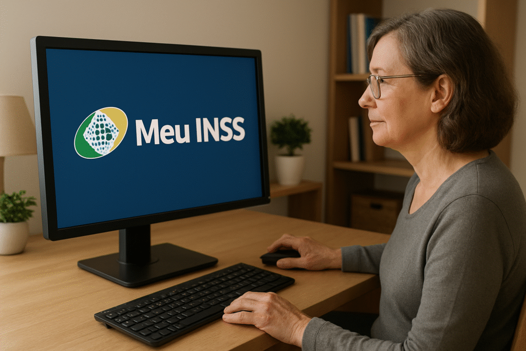 Pessoa acessando o portal Meu INSS para solicitar aposentadoria online
