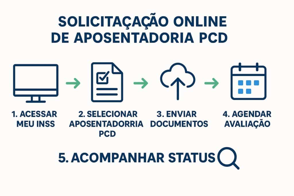 Passo a passo visual do processo de solicitação online da aposentadoria PCD