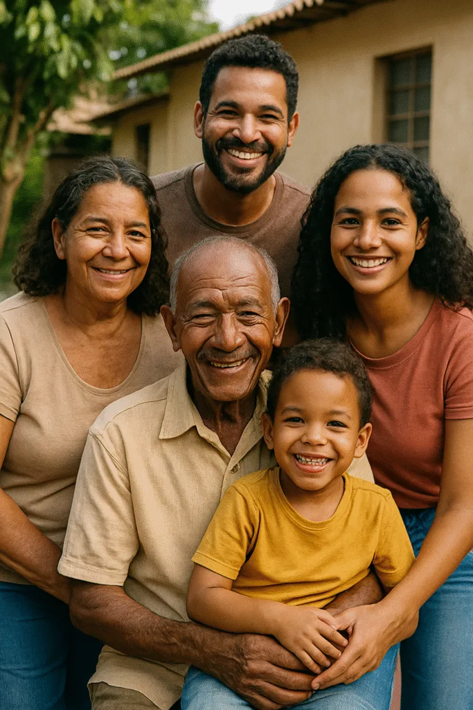 Idoso sorrindo com sua família