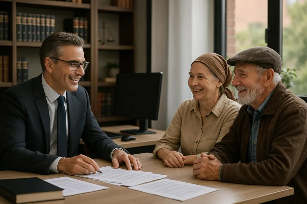 Advogado especialista em pensão por morte rural orientando família de trabalhadores rurais sorrindo