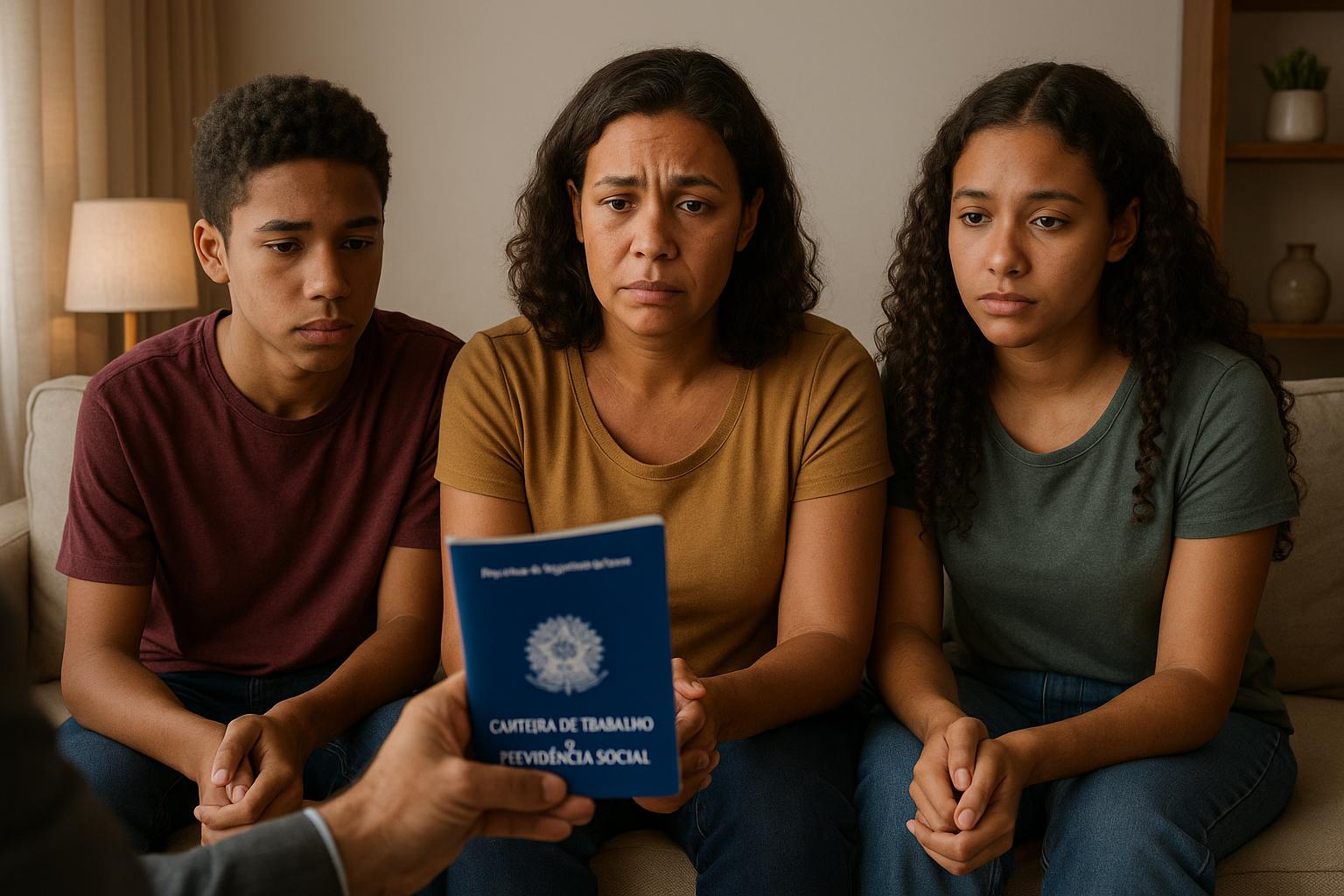 Família brasileira em momento de luto sendo orientada sobre pensão por morte urbana e direitos previdenciários