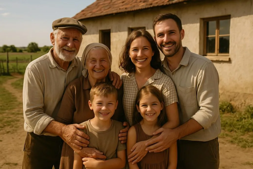 Família rural sorrindo demonstrando vínculos familiares e dependência para pensão por morte rural