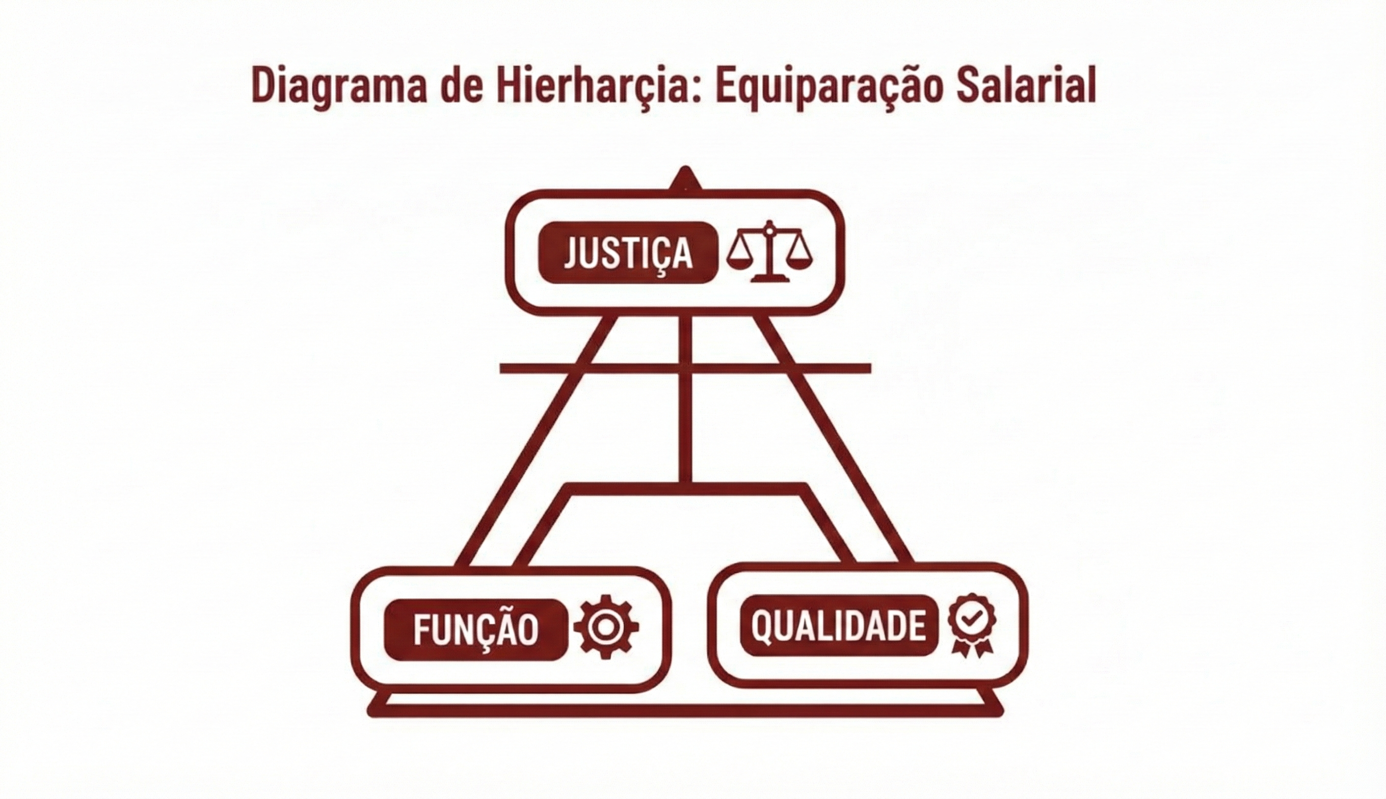 Diagrama hierárquico ilustrando os pilares da equiparação salarial: justiça, função e qualidade.