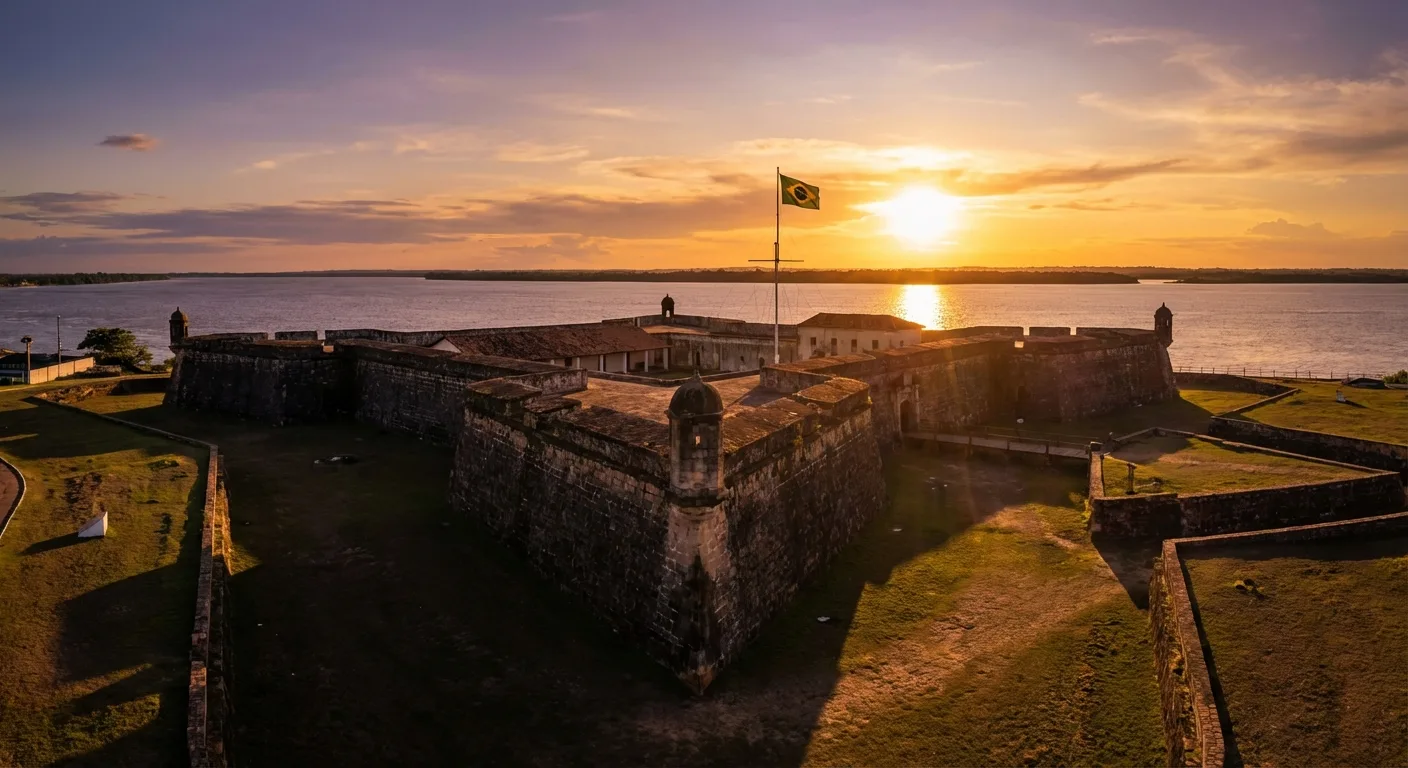 Fortaleza de São José de Macapá ao pôr do sol com rio Amazonas ao fundo