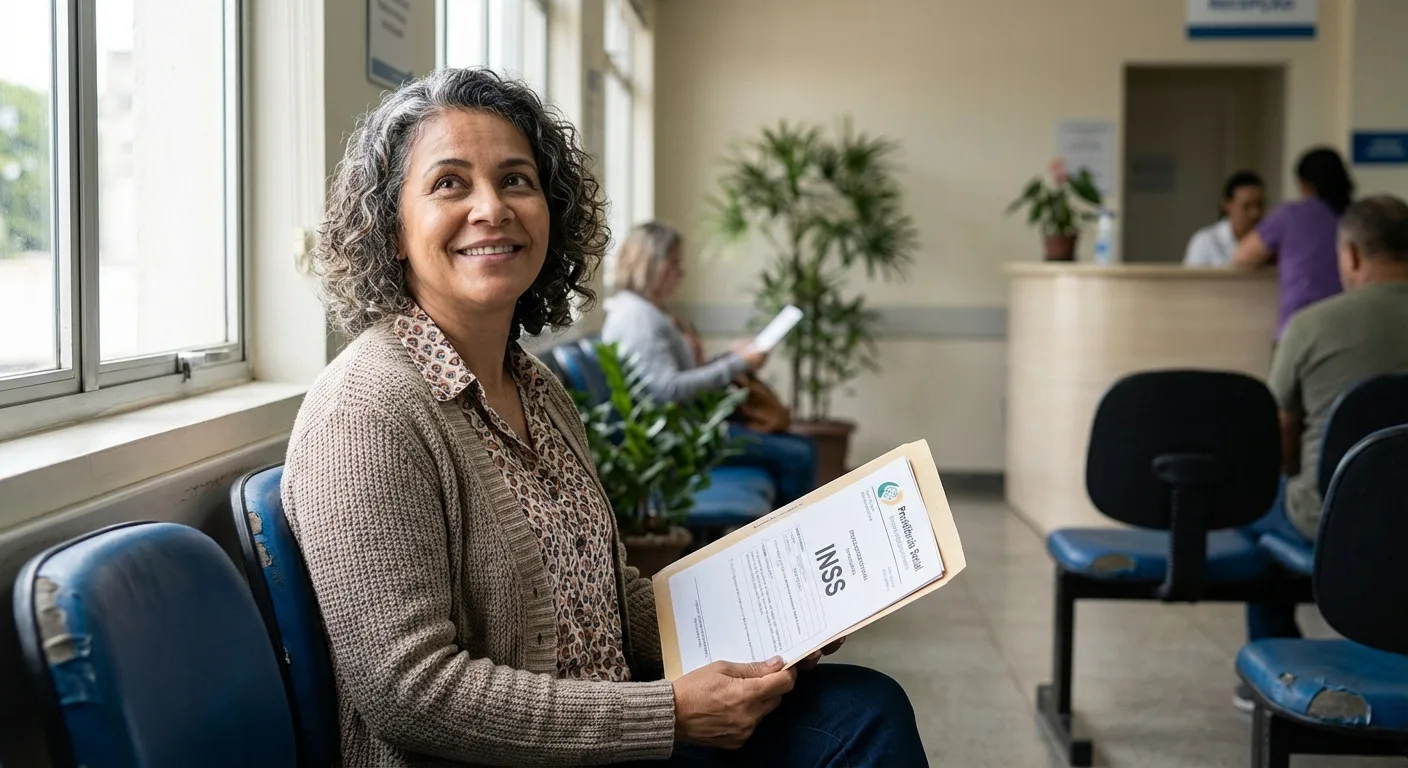 Pessoa aguardando atendimento médico com documentos do INSS