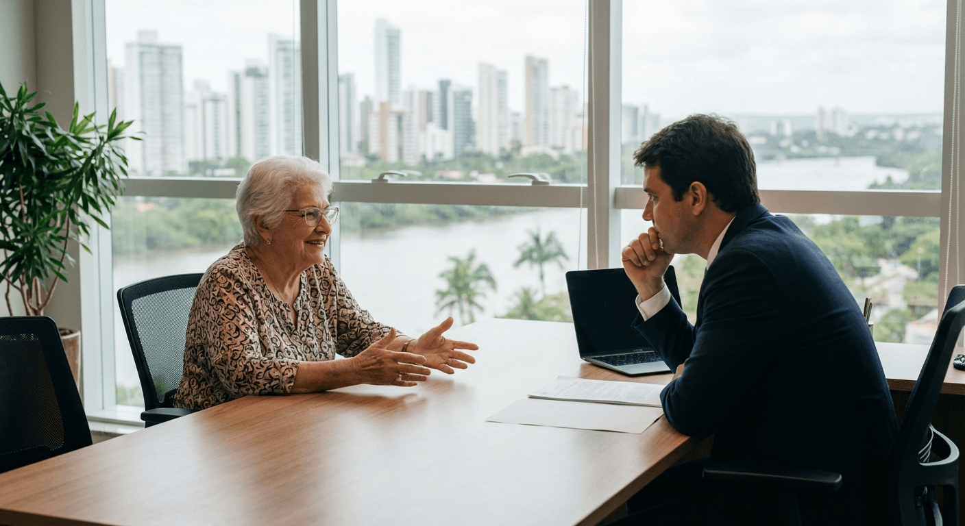 Advogado previdenciário atendendo cliente em escritório de Belém