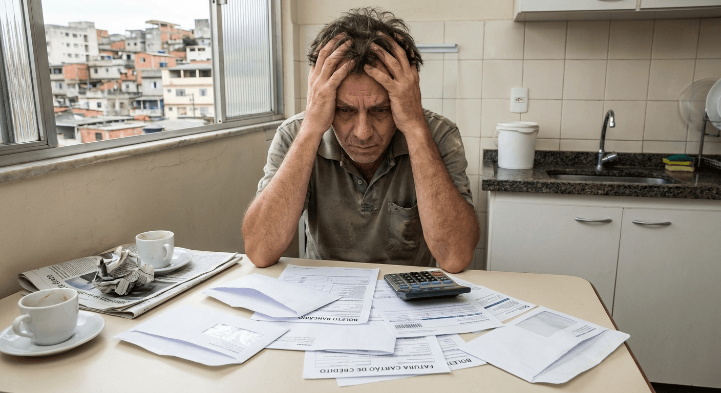 Consumidor endividado em Macapá analisando contas