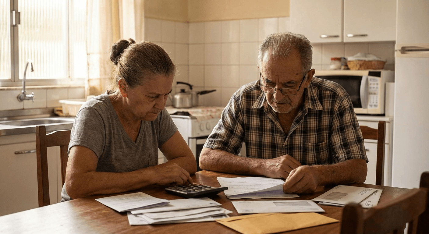 Casal de idosos revisando documentos do BPC em Macapá
