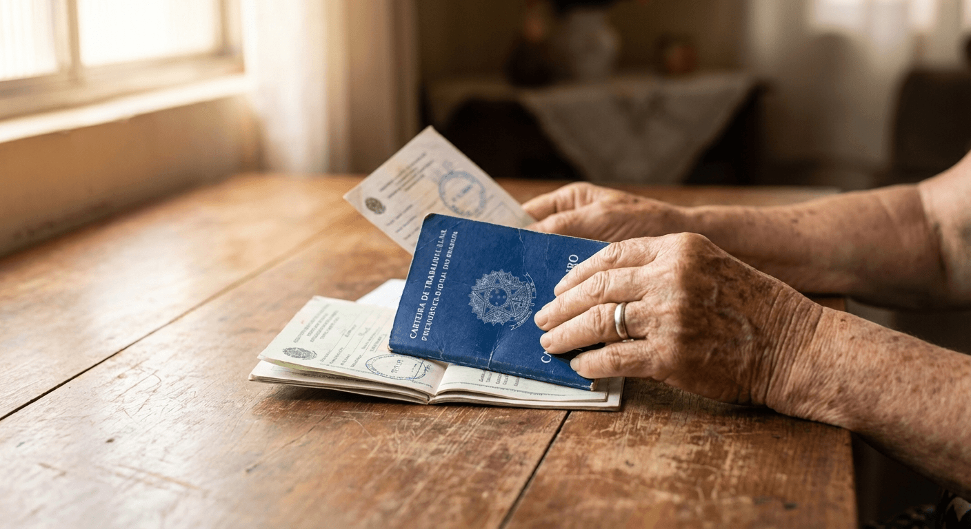 Documentos previdenciários sendo analisados em Macapá