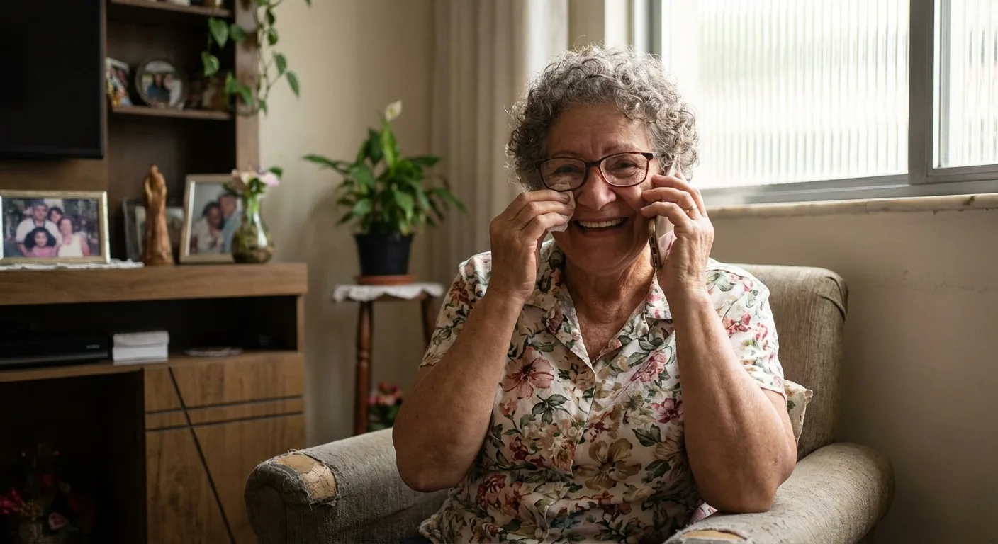 Pessoa recebendo notícia de aprovação do benefício INSS