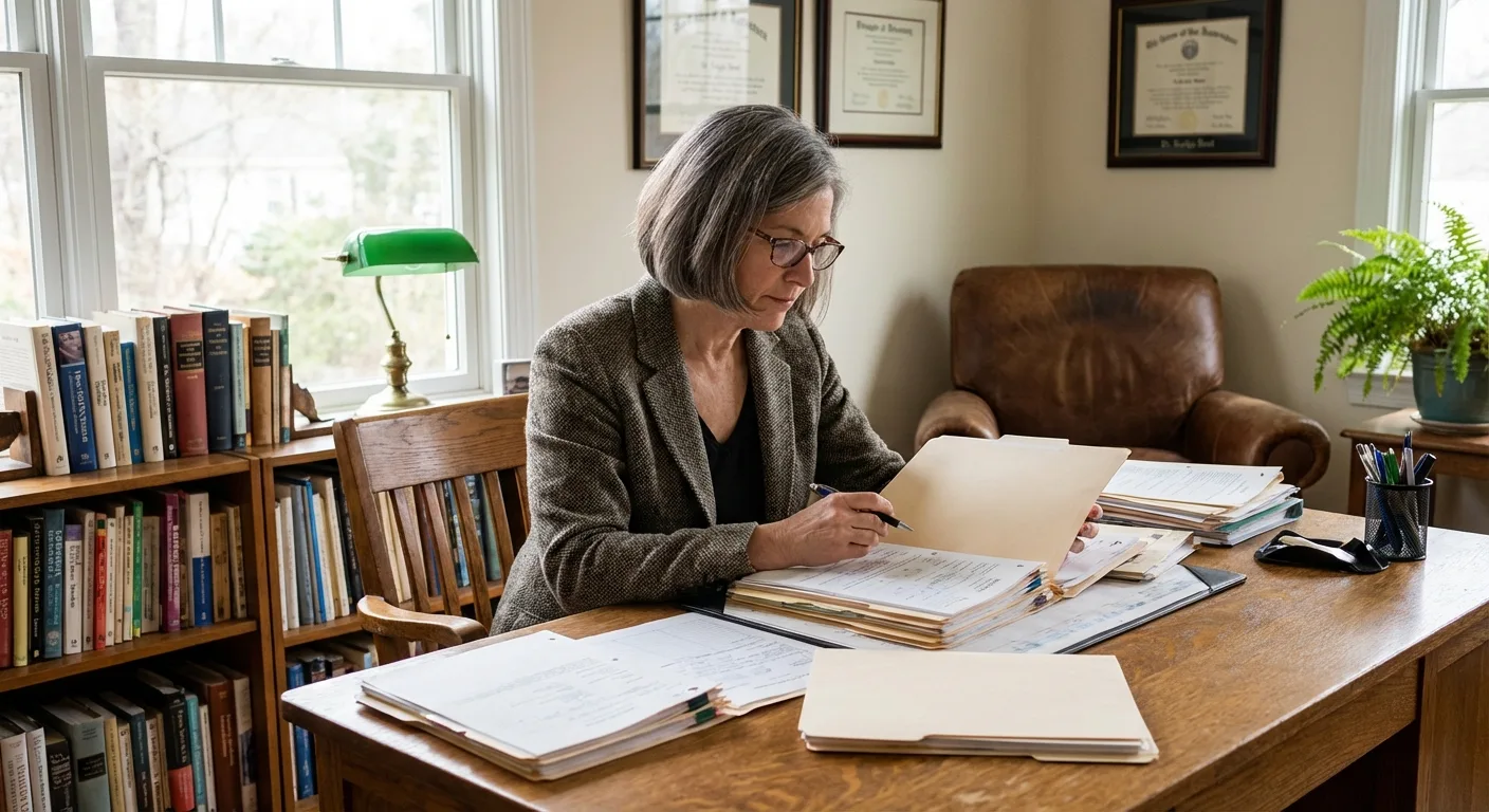 Médico analisando documentos para perícia INSS