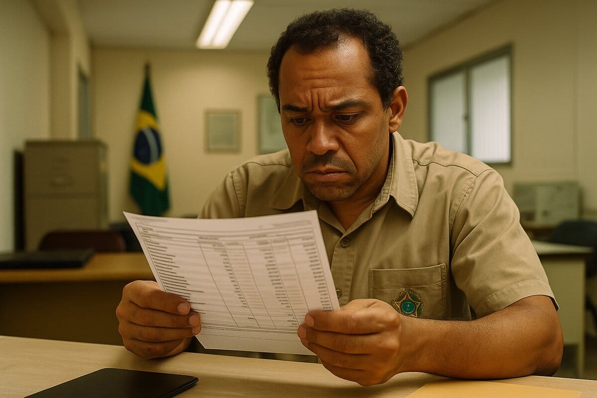 Servidor público do Amapá preocupado analisando contracheque com descontos de consignado acima de 80% da remuneração