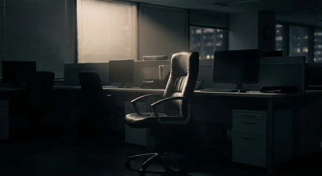 Ambiente corporativo vazio representando isolamento no trabalho
