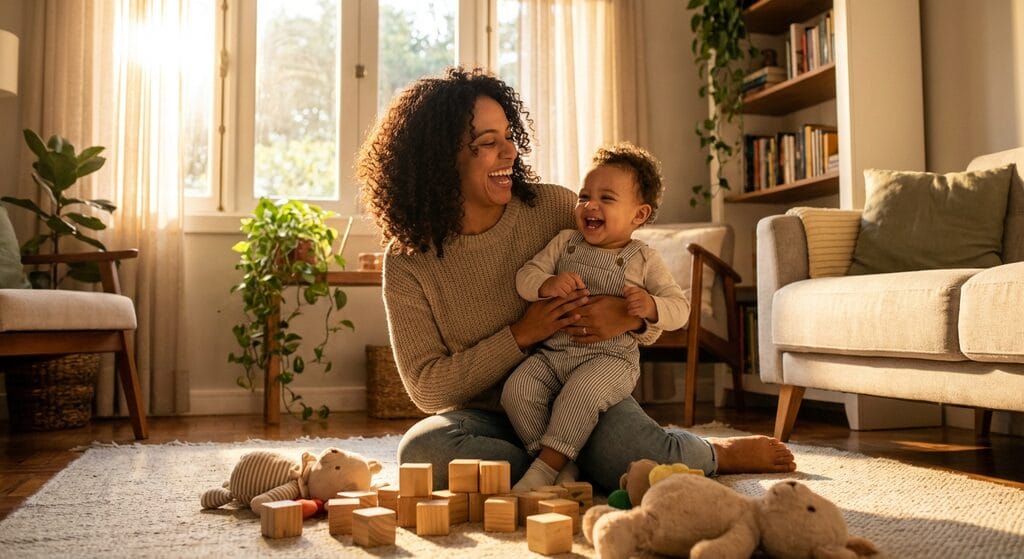 Babá cuidando de criança em residência