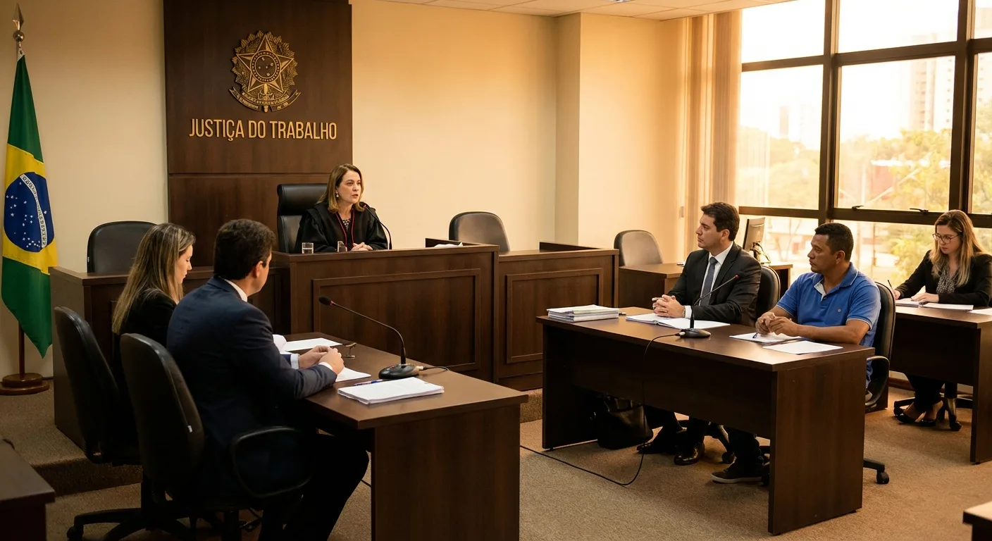 Audiência na Justiça do Trabalho sobre nulidade da demissão por justa causa