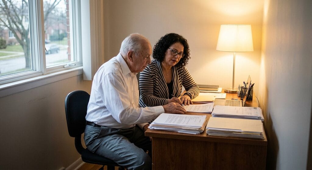 Família recebendo orientação sobre pensão por morte com advogado especializado