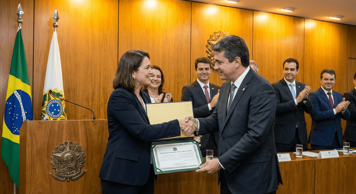 Servidor público recebendo certificado de promoção em cerimônia