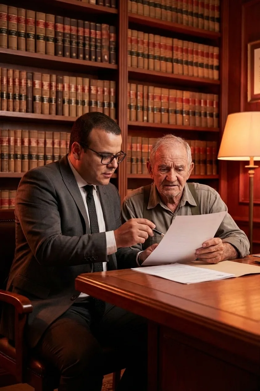 Advogado Jonas Sousa orientando agricultor sobre documentos necessários para aposentadoria rural no INSS