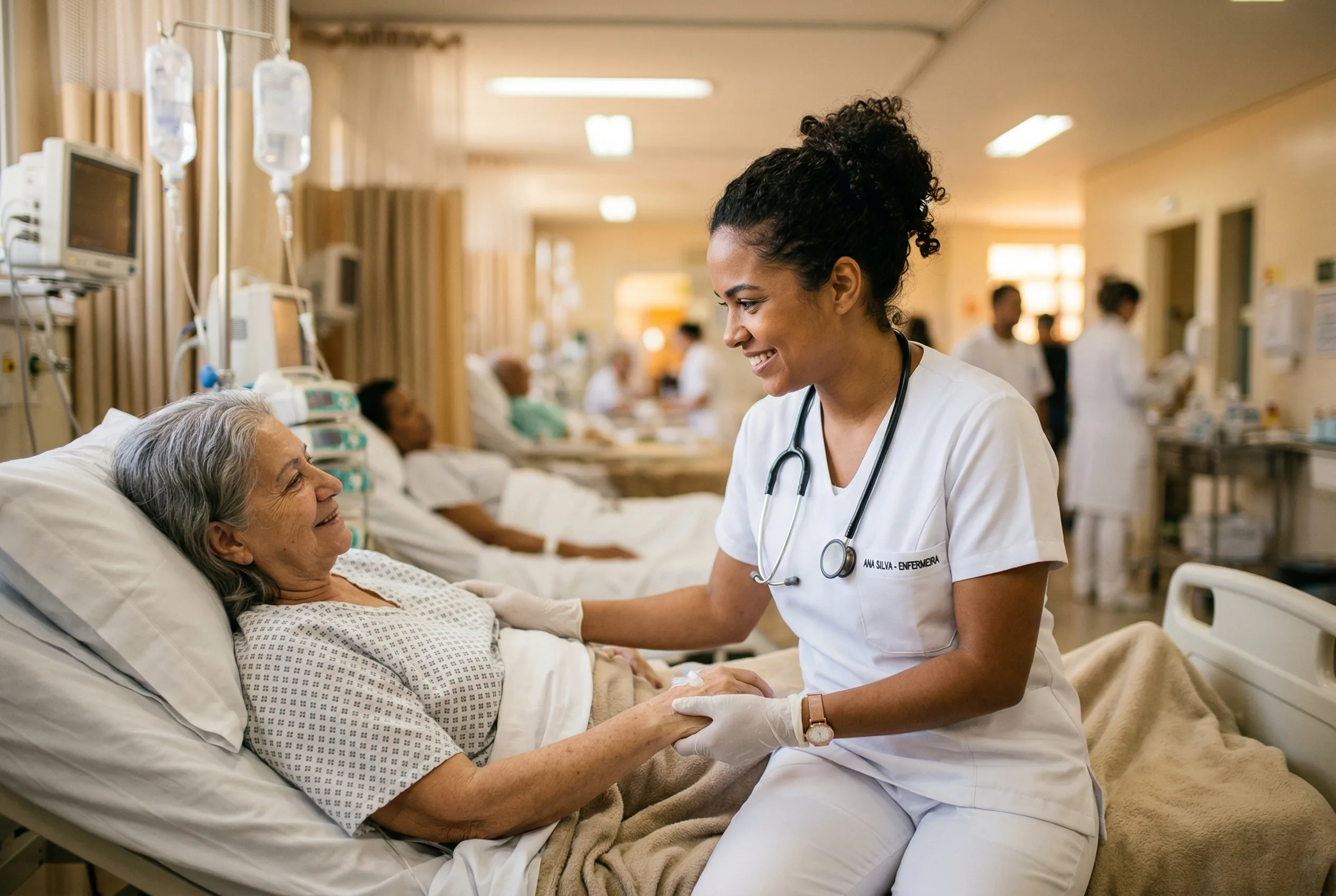 Enfermeiro atendendo paciente em ambiente hospitalar