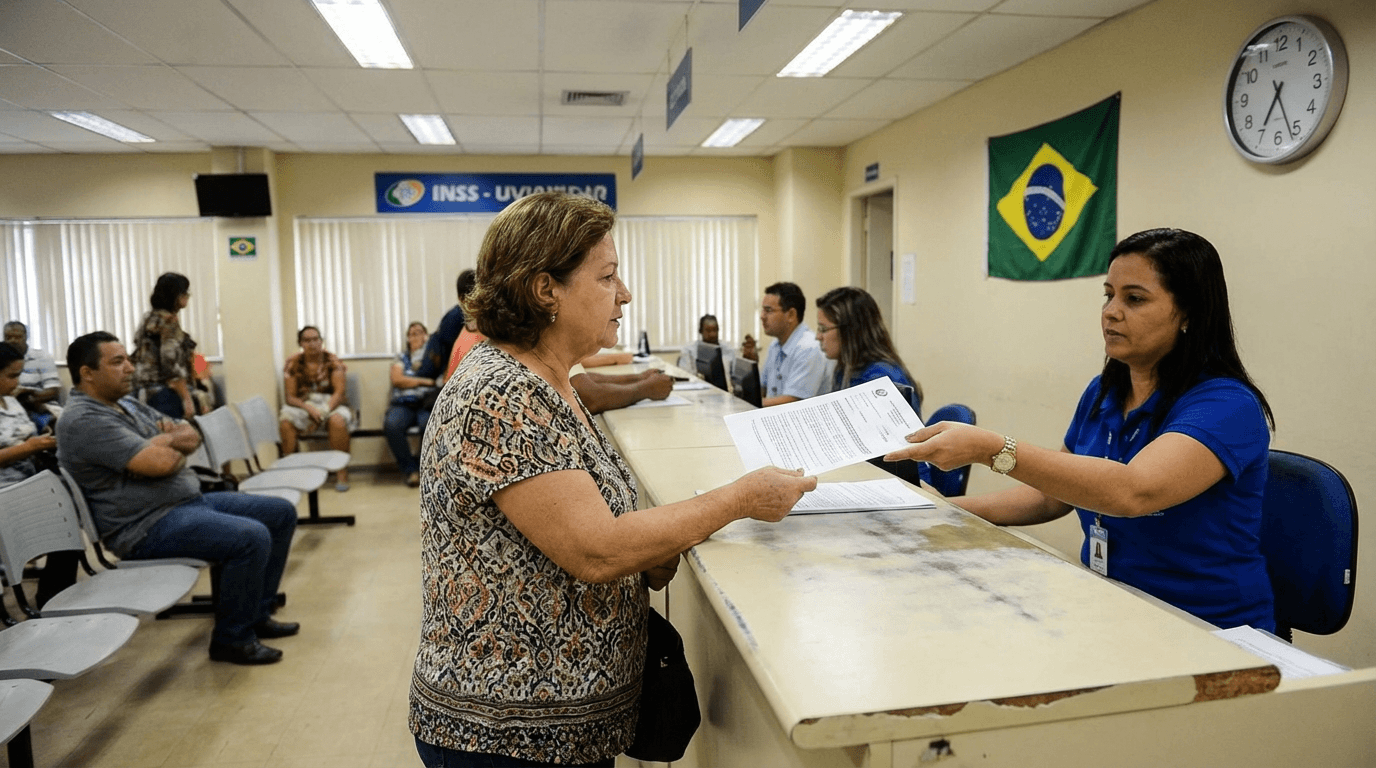 Pessoa no INSS recebendo documento