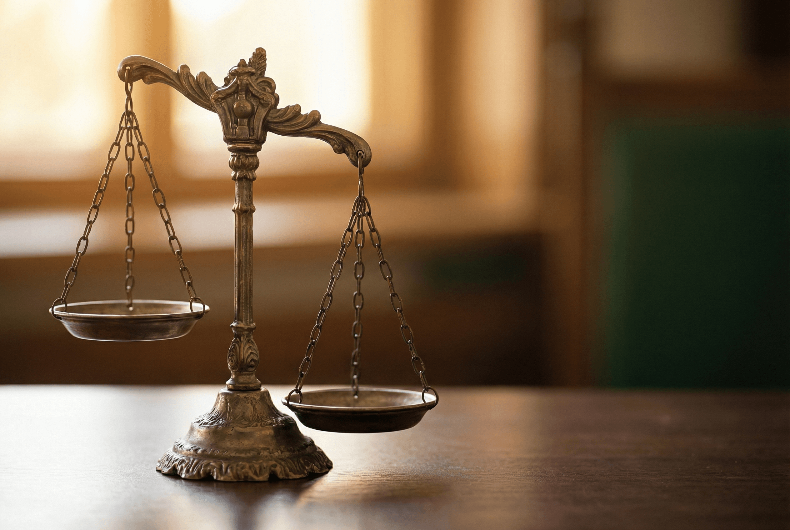 Balança da justiça com documentos representando ação judicial de aposentadoria especial