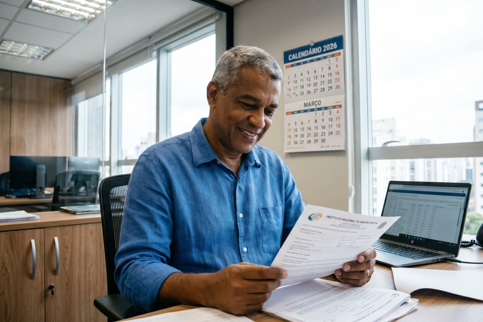 Trabalhador de Santana AP analisando documentos de aposentadoria por tempo de contribuição no INSS 2026