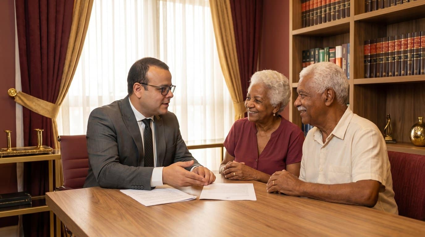 Advogado do Sousa Advogados orientando casal de idosos sobre como solicitar o BPC LOAS no INSS