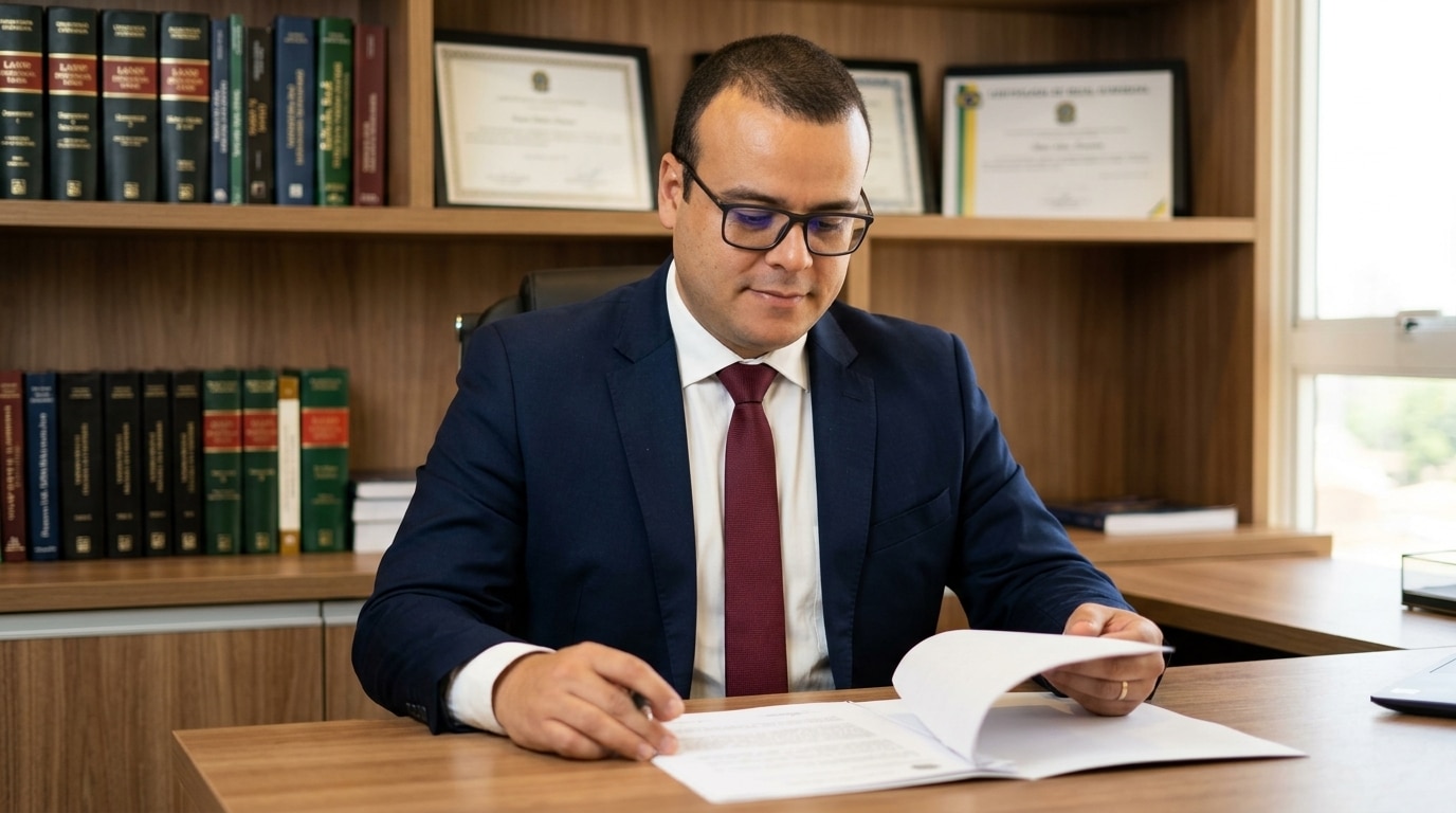 Advogado trabalhista analisando documentos sobre acúmulo de função no trabalho