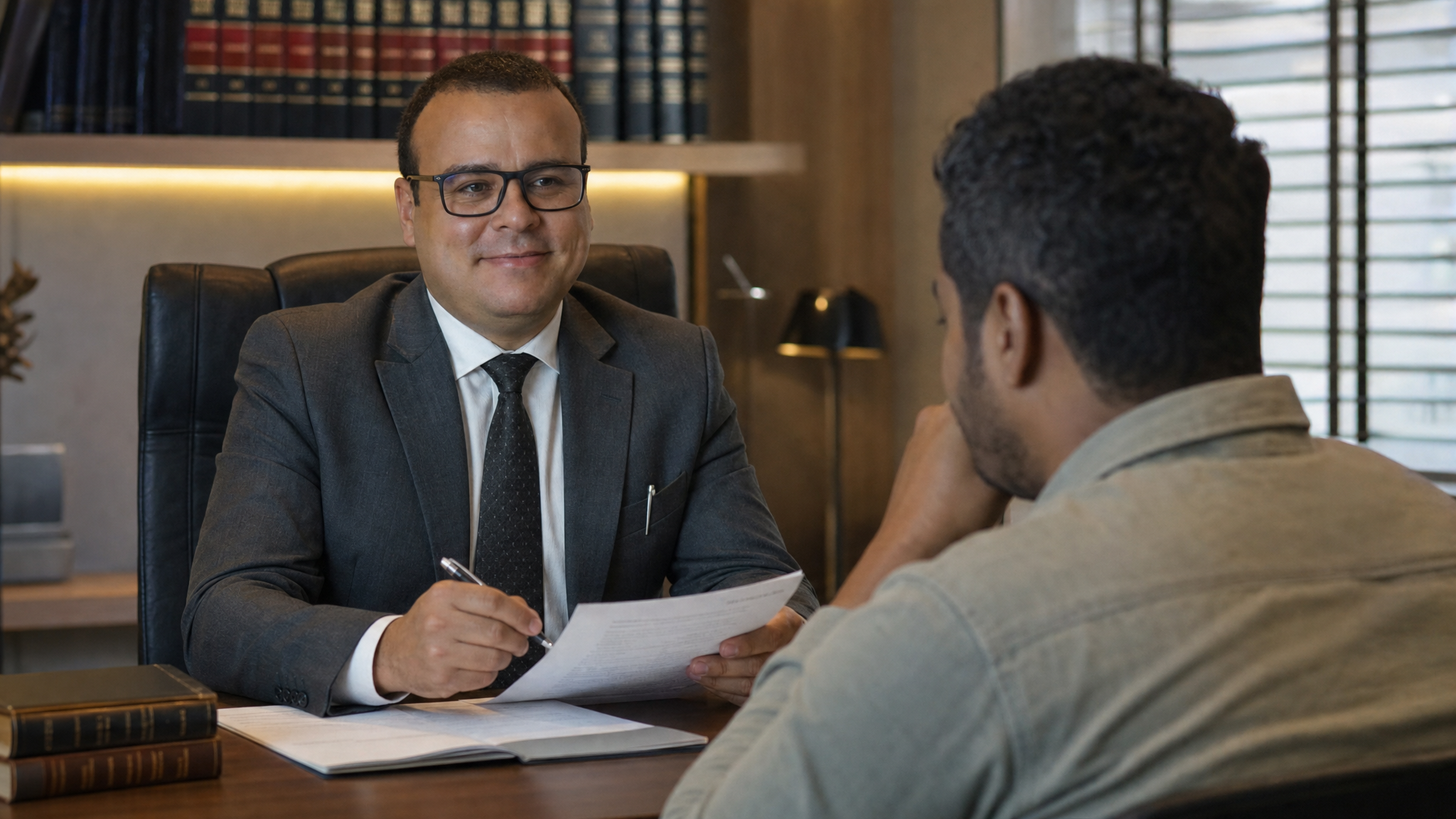 Advogado consultando cliente sobre direitos após acidente de trabalho sem registro