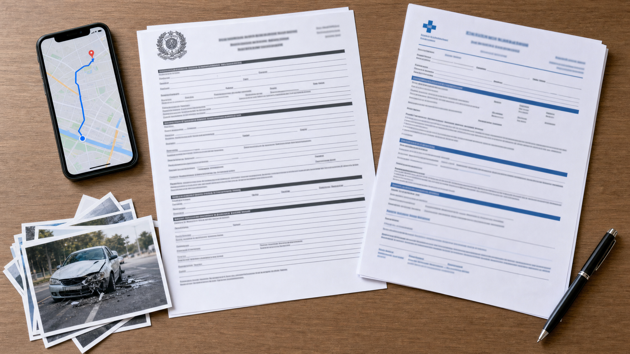 Documentos de prova para comprovar acidente de trajeto incluindo boletim de ocorrência e laudo médico