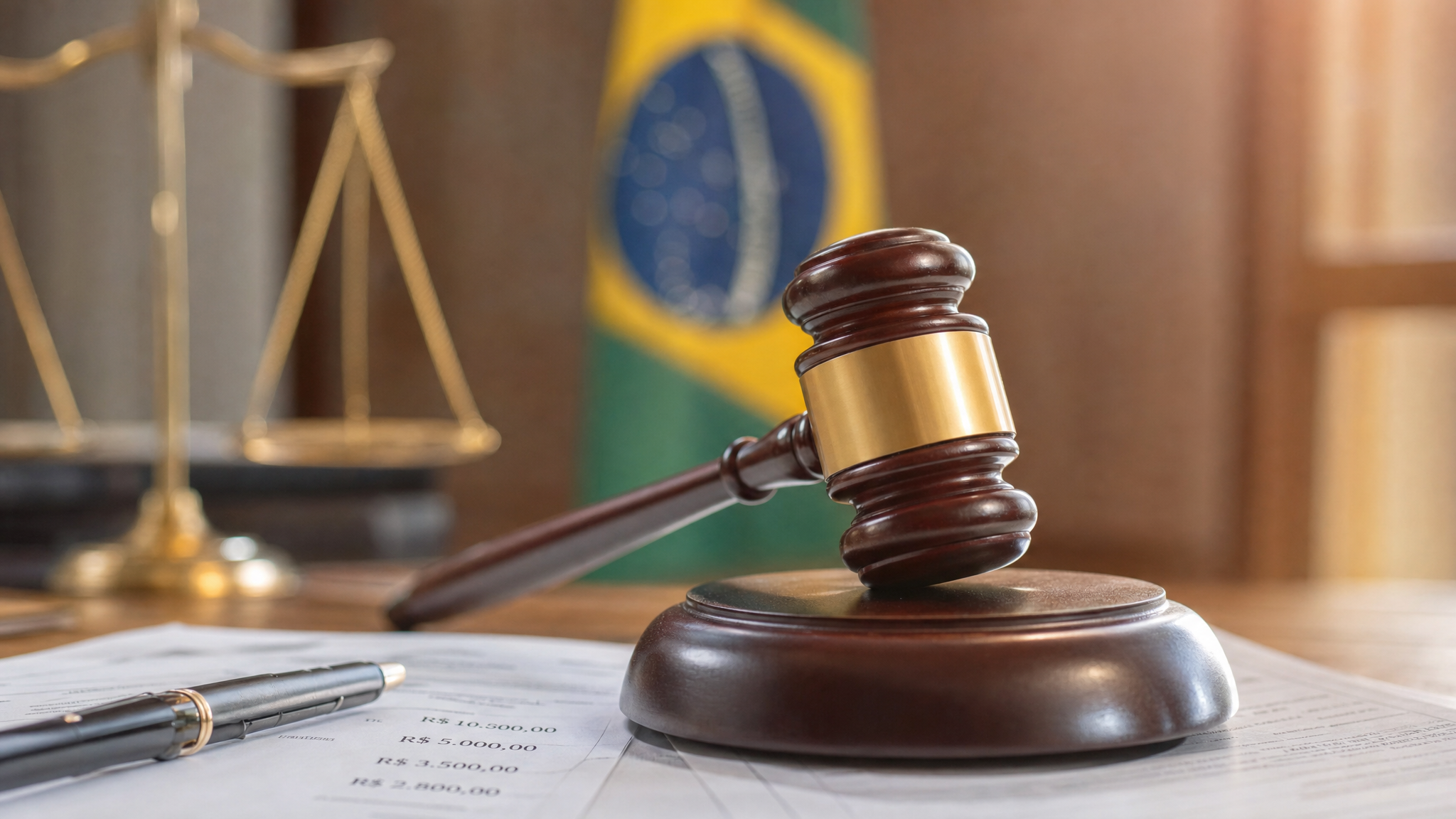 Martelo do juiz sobre documentos de indenização na Justiça do Trabalho