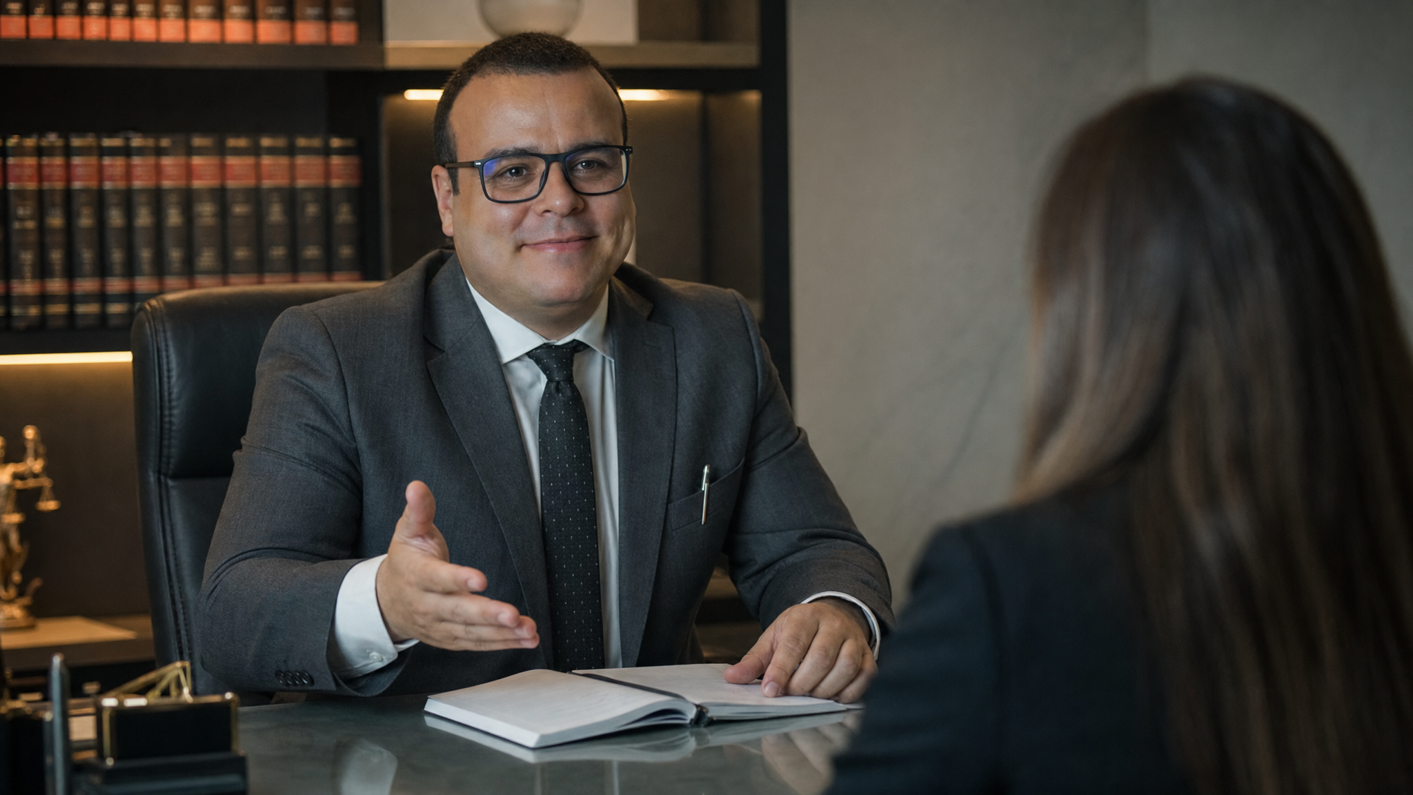 Advogado trabalhista consultando cliente sobre lesão na coluna