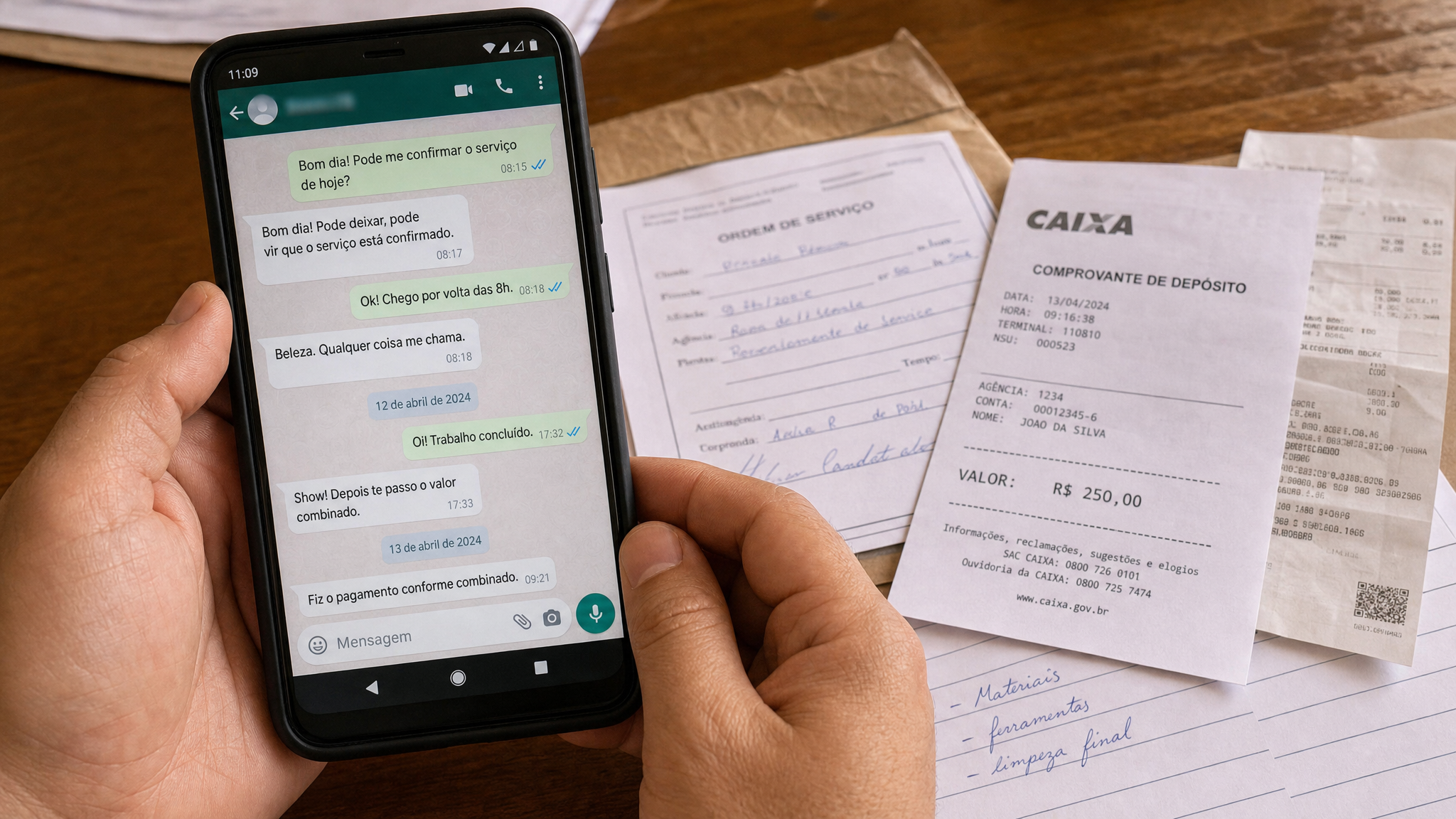 Documentos e celular com WhatsApp como prova de trabalho sem carteira assinada
